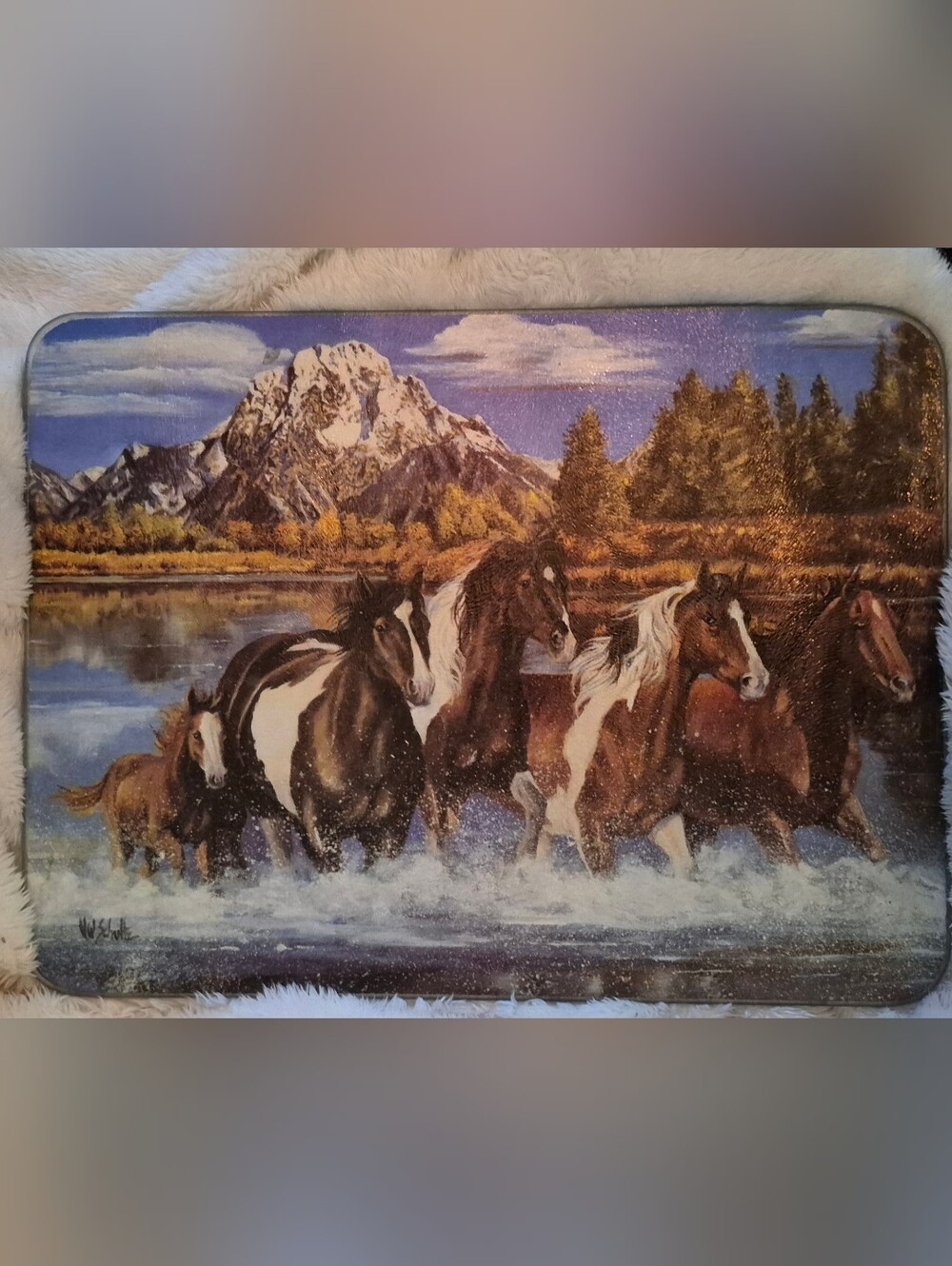 Wild Horses Scenic Cutting Board  - Brown, White, Blue Beauty Of The Wild Horse.